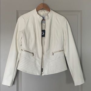 G by GUESS faux leather white jacket size small